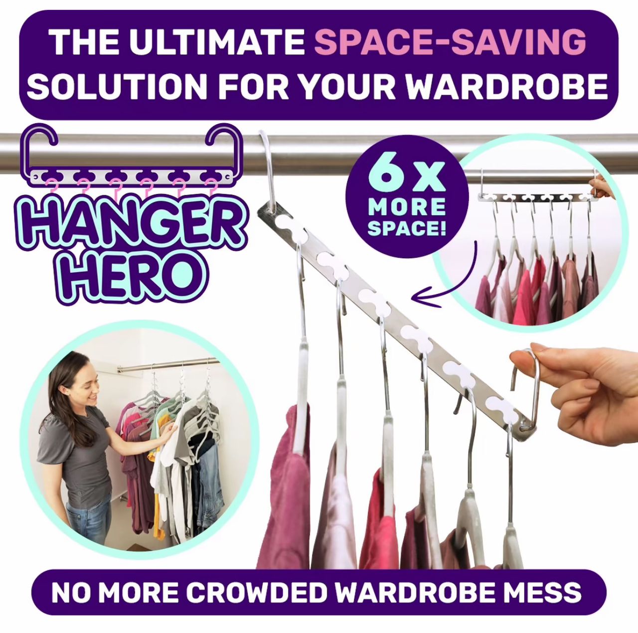 Hanger Hero, Space saving portable hangers stainless steel durable magic hangers for clothes, 360 degree rotatable large capacity space saving clothes hanger, Magic Clothes Wardrobe Clothing Organizer