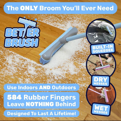 Better Brush - Lasts Lifetime Indoor & Outdoor Extendable Brush & Squeegee Pet Rubber