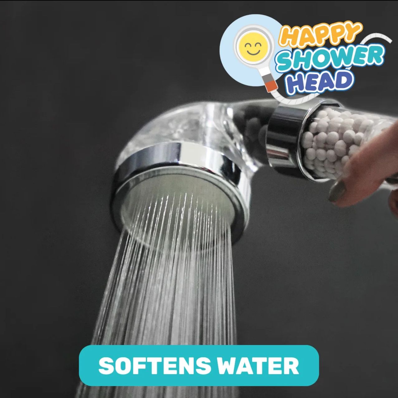 Happy Shower Head -Pure Shower - Water-Saving Filtering Shower head with Micro-Jets and Purifying Beads