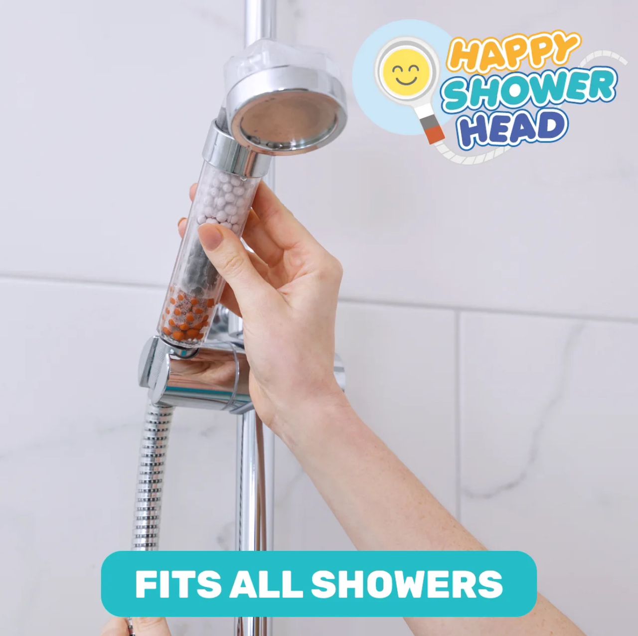 Happy Shower Head -Pure Shower - Water-Saving Filtering Shower head with Micro-Jets and Purifying Beads